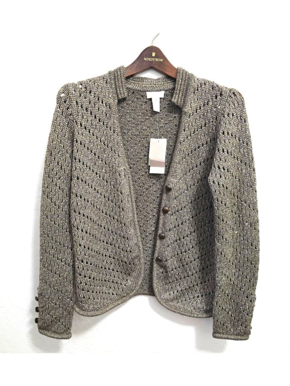 NWT Chicos Size 0 Florence Cardigan Sweater Sherwood Olive Metallic Knit - Picture 2 of 8